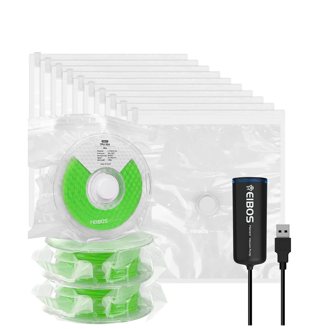EURUS Filament Storage Vacuum Sealing Bags and Pump by EIBOS