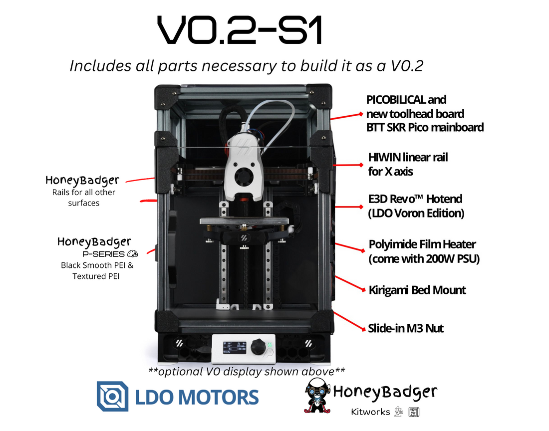 Voron V0.2-S1 (R1 compatible) Kit by LDO & HoneyBadger